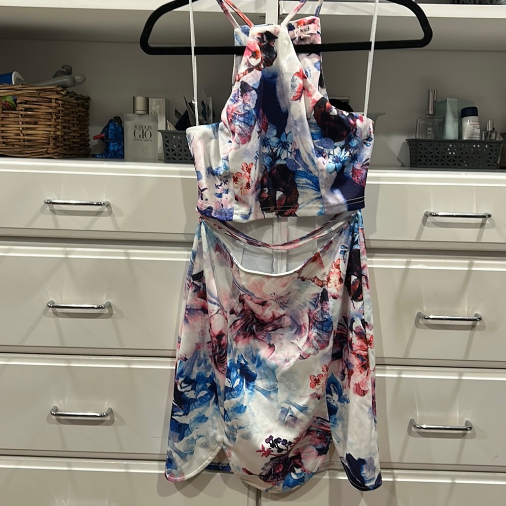 Floral Halter neck cut out dress